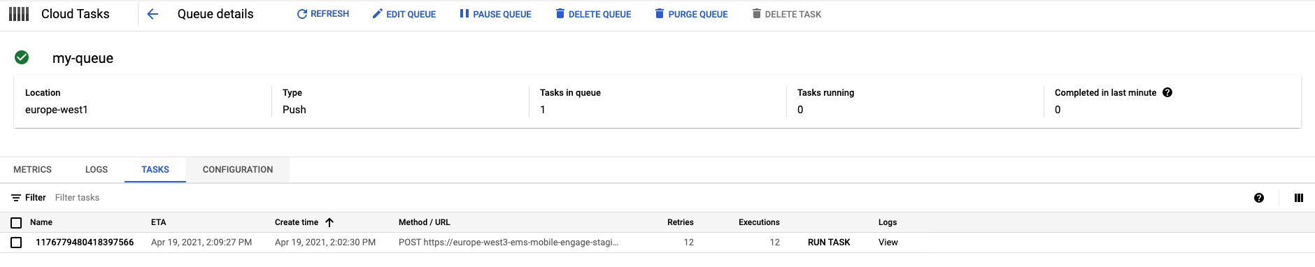 Cloud Tasks UI Details