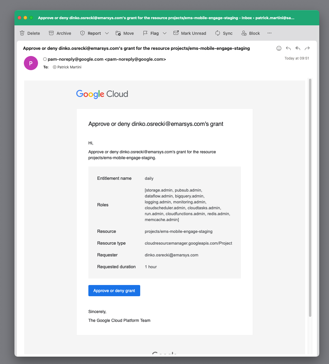 PAM grant approve email