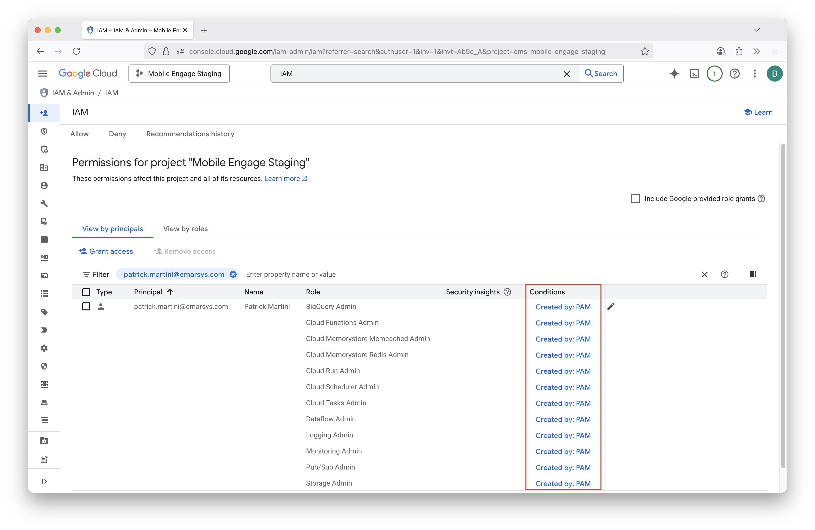PAM IAM roles assigned