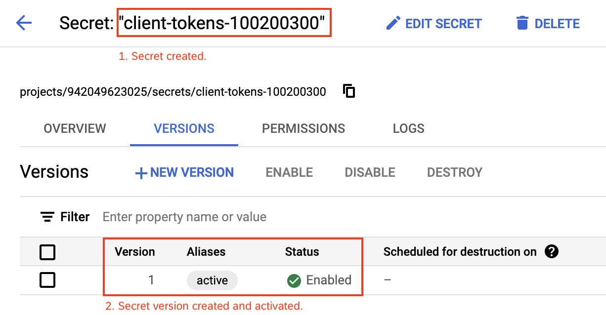 Secret and secret version created