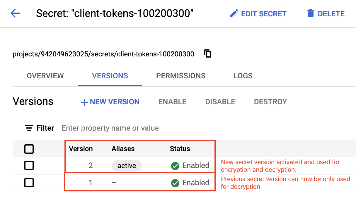 New secret version activated